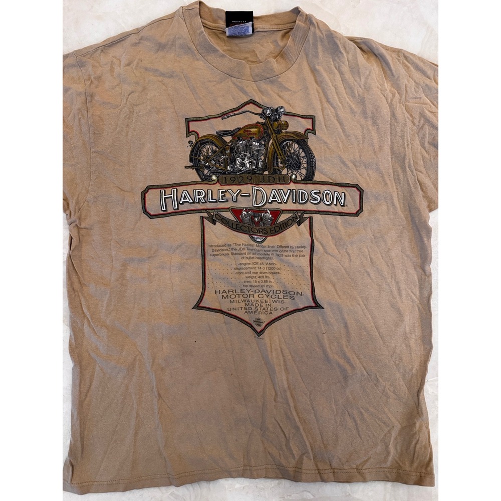 Vintage 1998 Harley Davidson 1929 JDH T-Shirt Cleveland Ohio Tan XL Stratman
